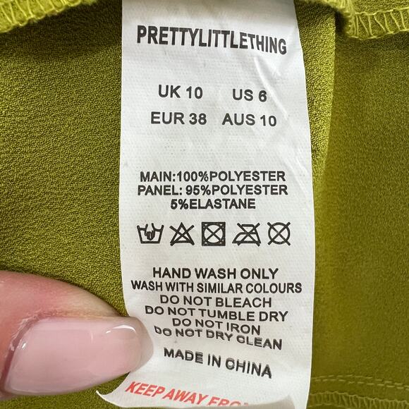 PrettyLittleThing Green 6 Corset Top Off The Shoulder Drape Sleeve Bodycon fit - Picture 6 of 7